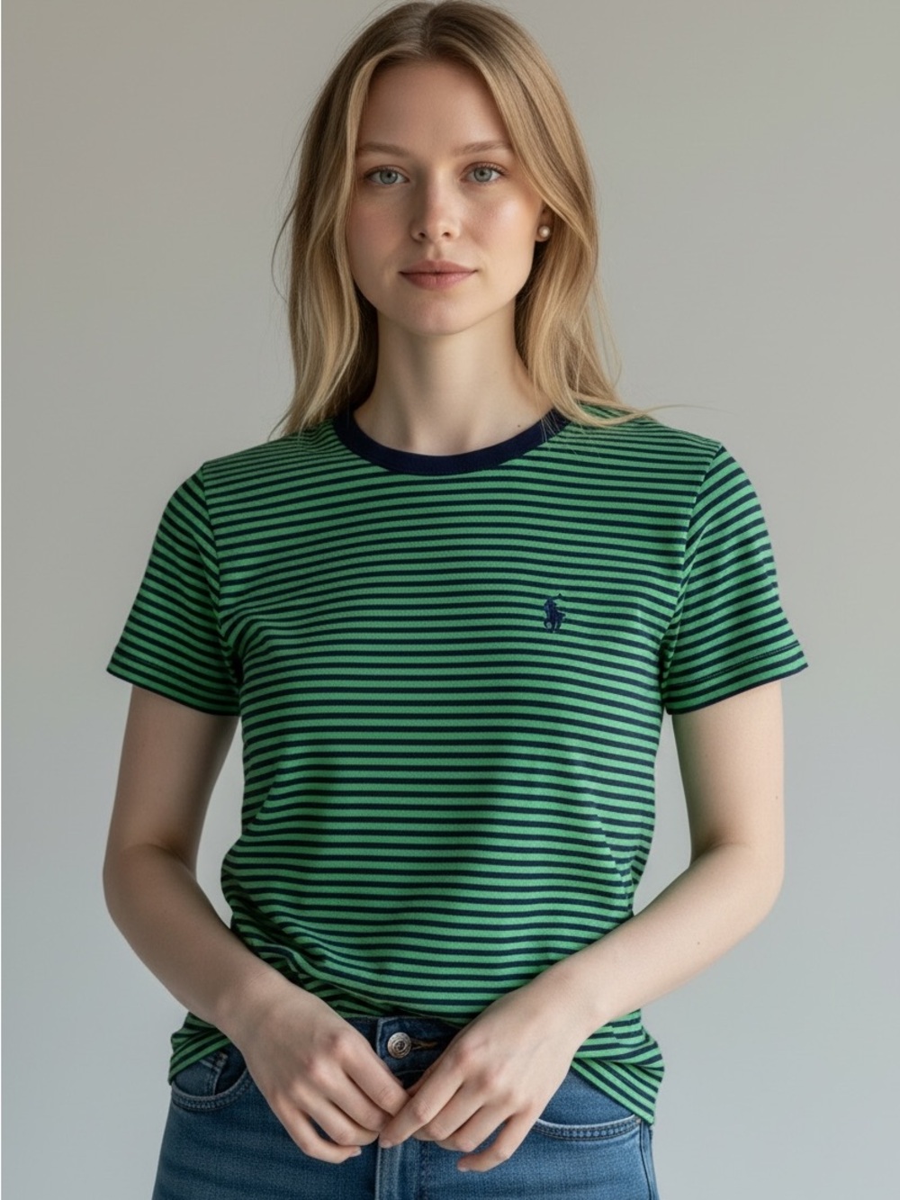 Ralph Lauren Sport Classic Cotton Tee | Blue & Green | Small | Vintage | Stretch